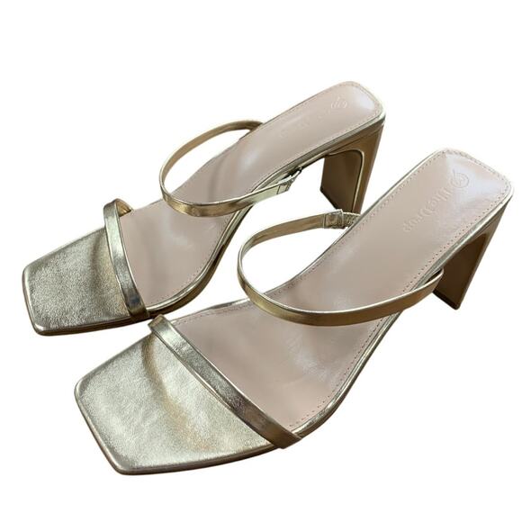 New The Drop Womens Size 11 Shiny Gold Open Toe 3.75" Heel Slide On Sandal Shoes - Picture 2 of 7